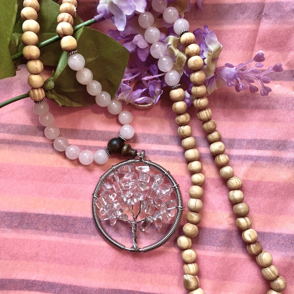 Spiritual Rose Quartz "Tree of Life" Necklace Handmade